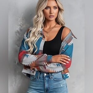 Geo Print Drop Shoulder Jacket